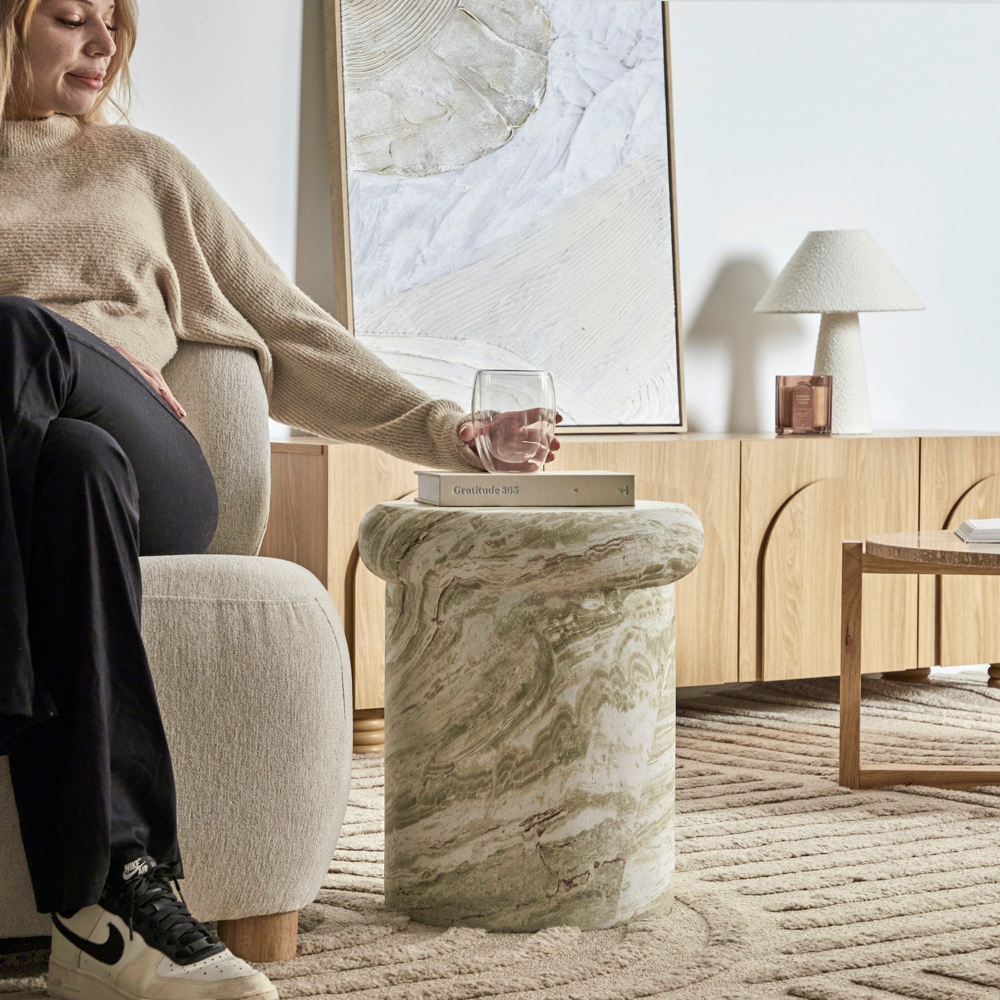 Luna MgO Stool Green Marble Look