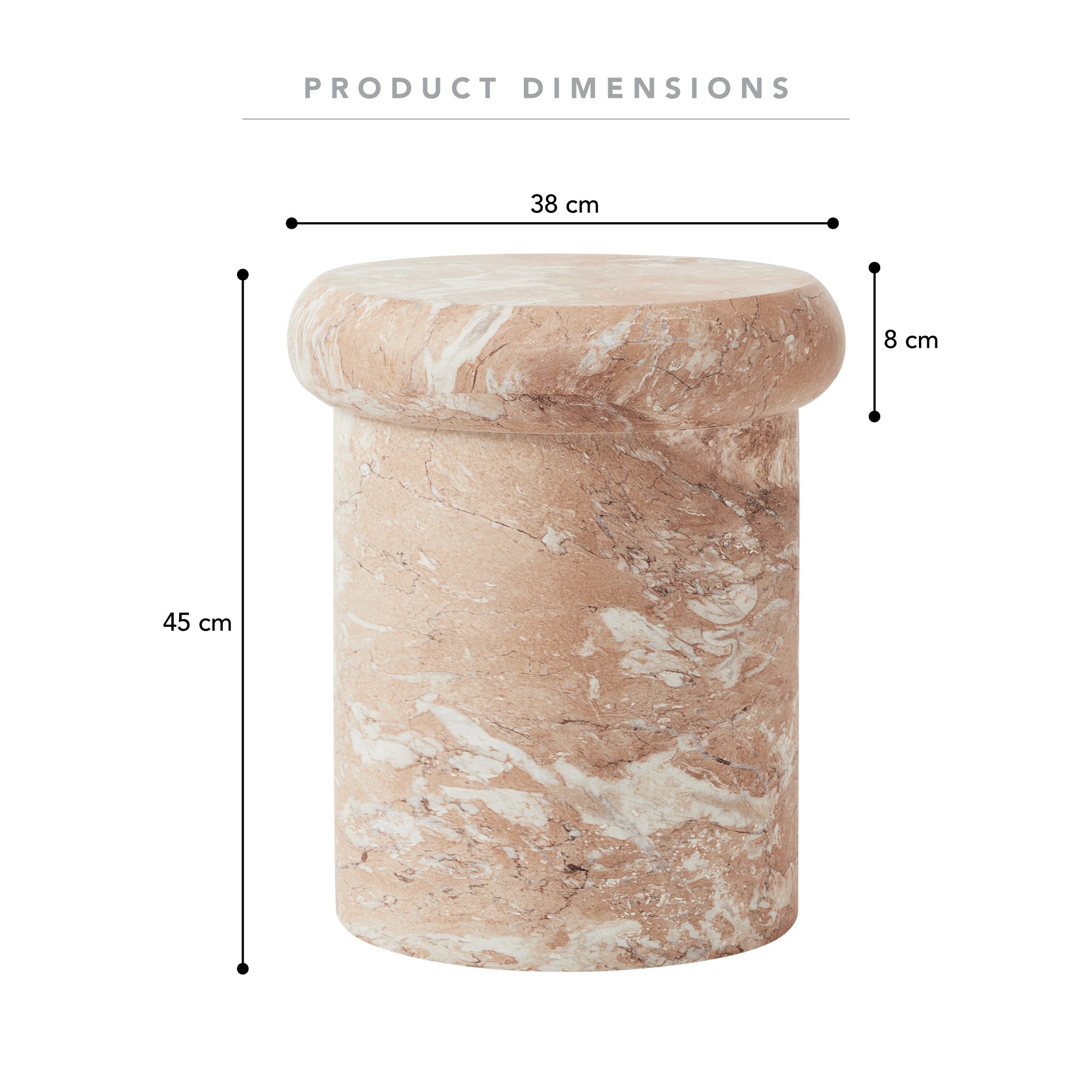 Luna 38cm MgO Tea Rose Marble Look Stool