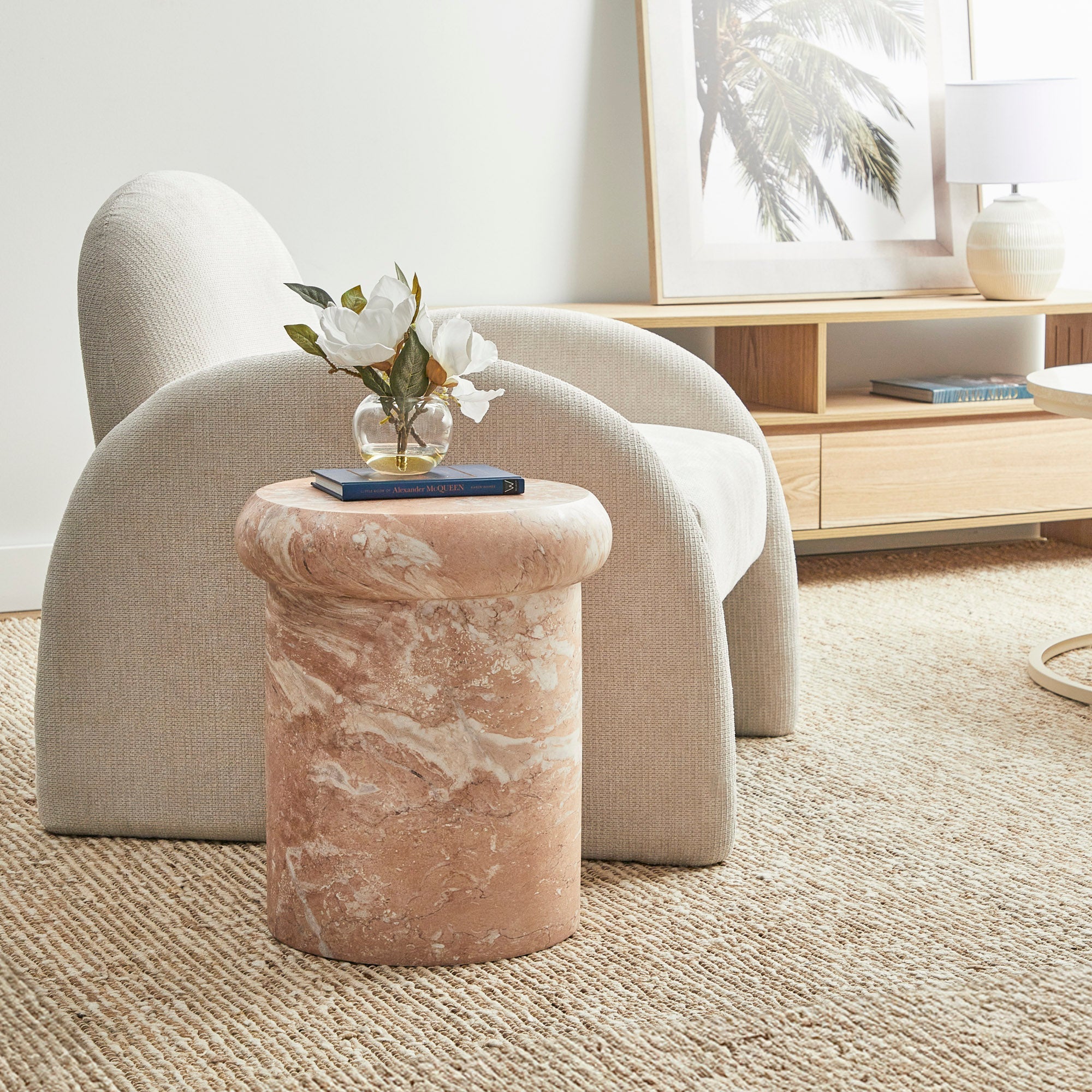 Luna 38cm MgO Tea Rose Marble Look Stool