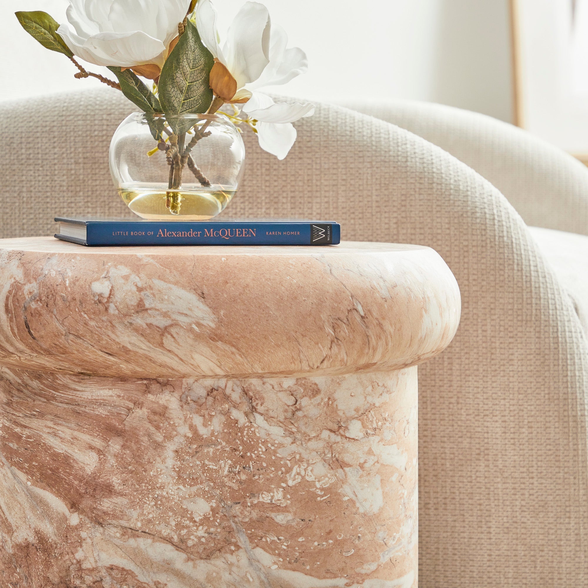 Luna 38cm MgO Tea Rose Marble Look Stool