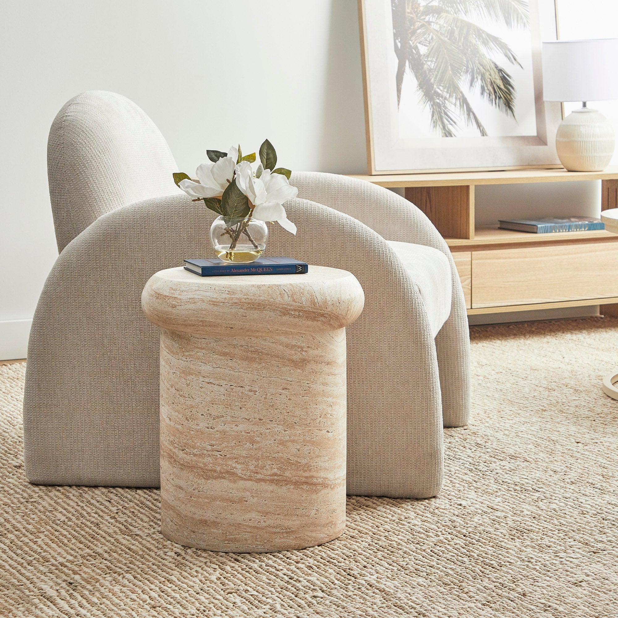 Luna MgO Travertine Look Stool