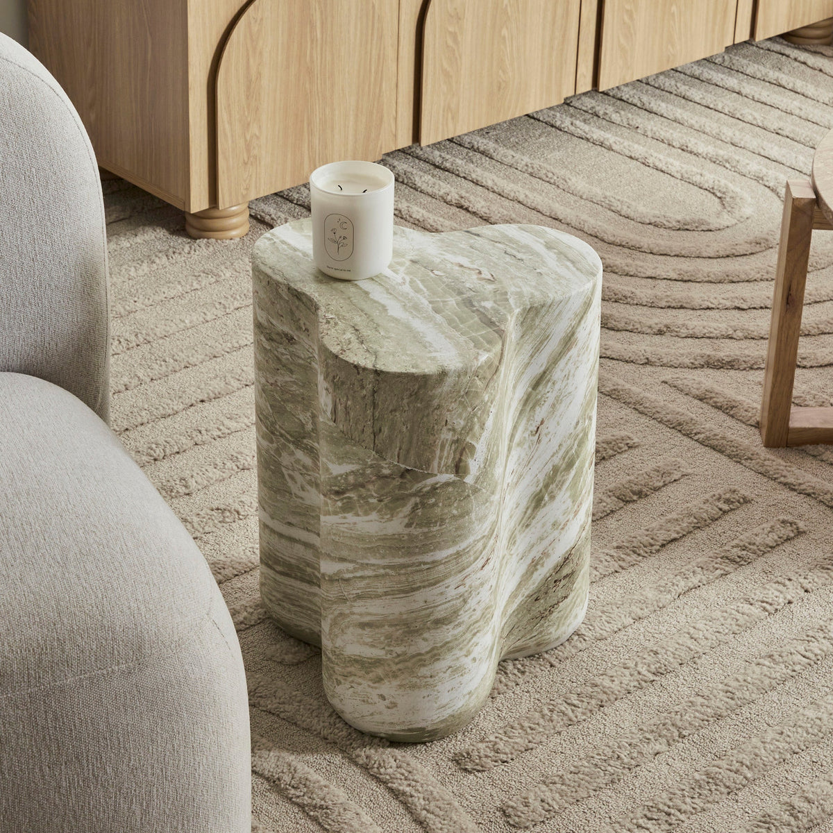 Poppy MgO Side Table Green Marble Look