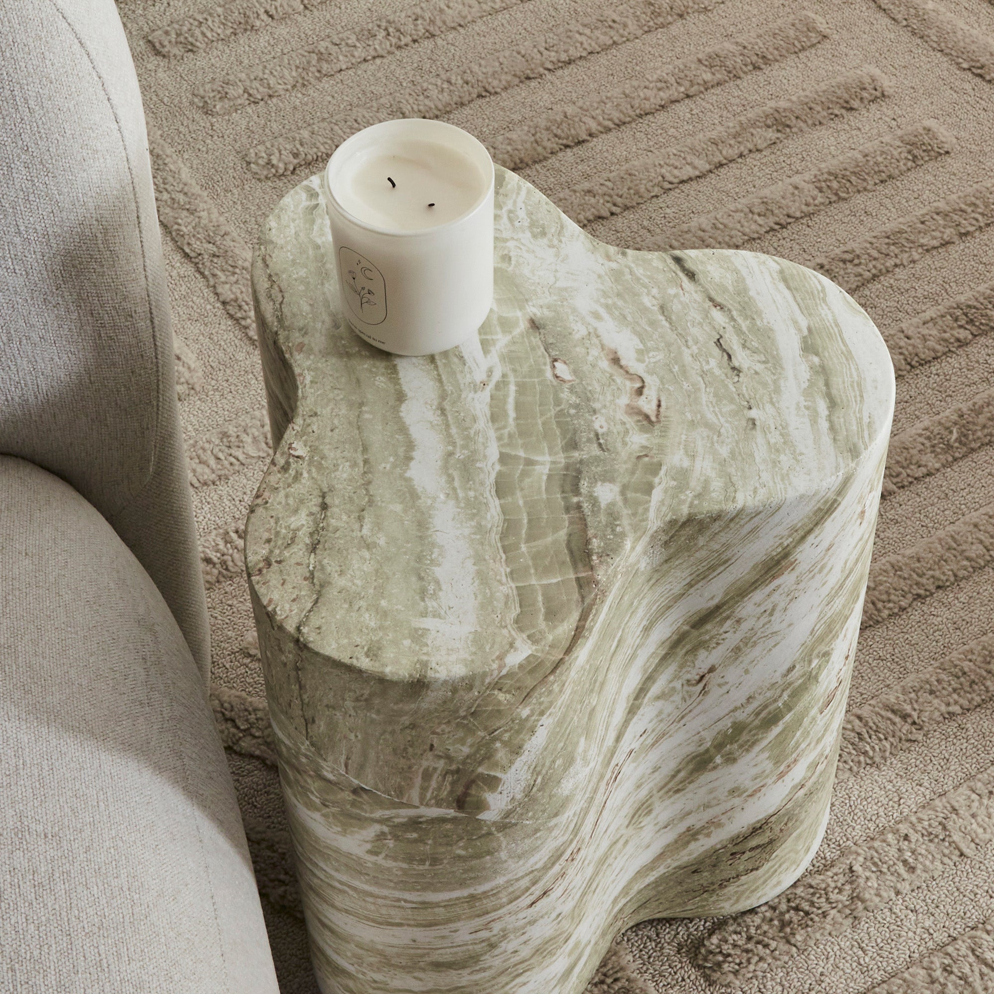Poppy MgO Side Table Green Marble Look