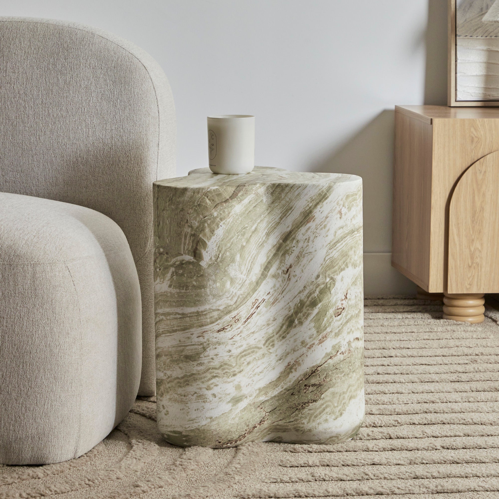 Poppy MgO Side Table Green Marble Look