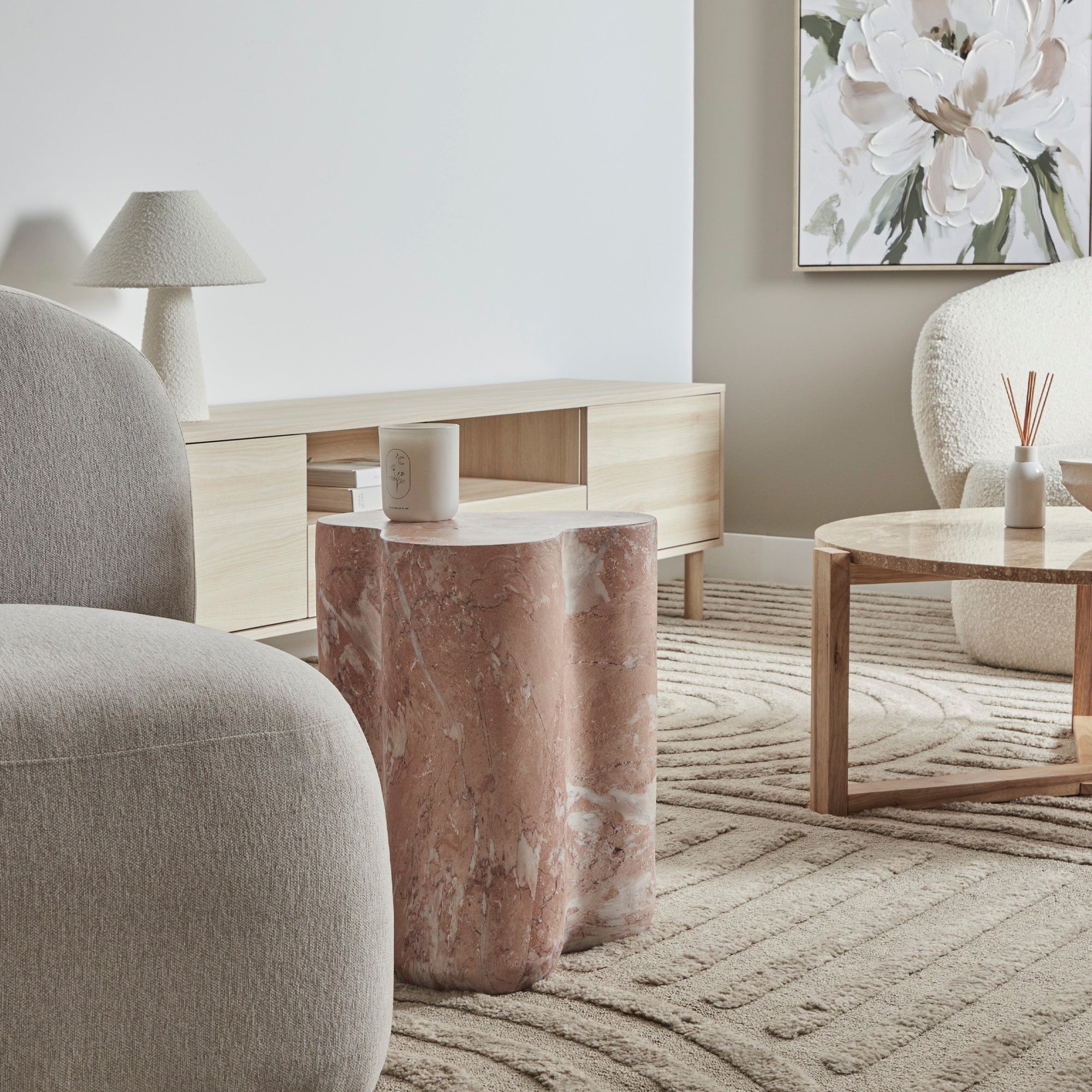 Poppy MgO Side Table Tea Rose Marble Look