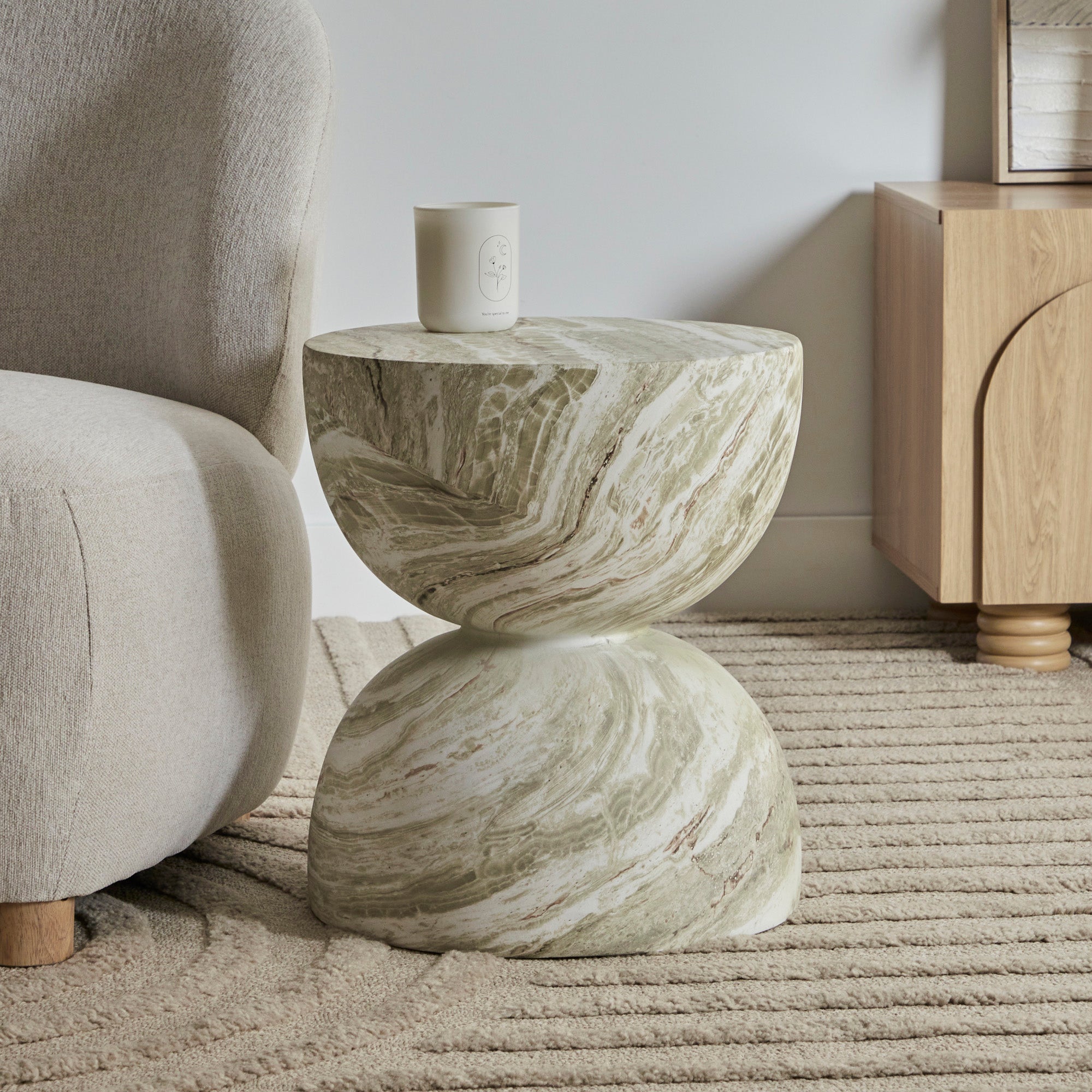 Stella MgO Side Table Green Marble Look