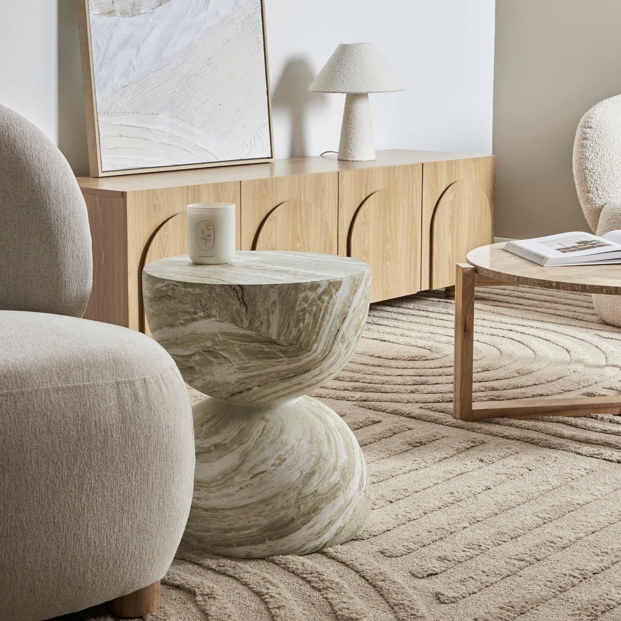 Stella MgO Side Table Green Marble Look