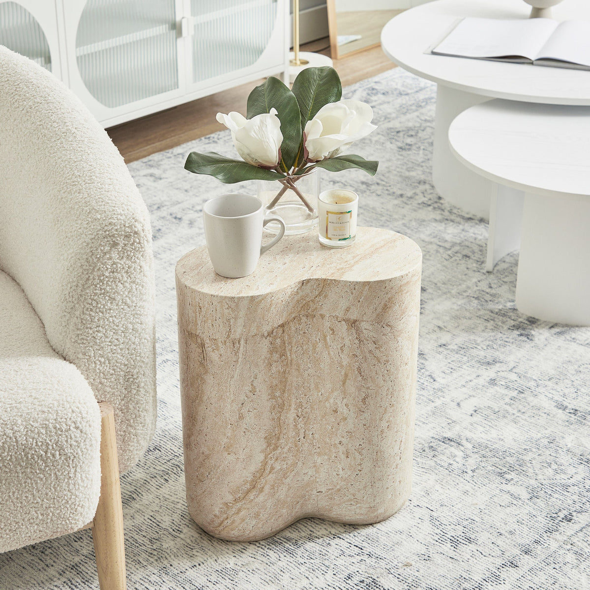 Poppy Side Table Travertine Look