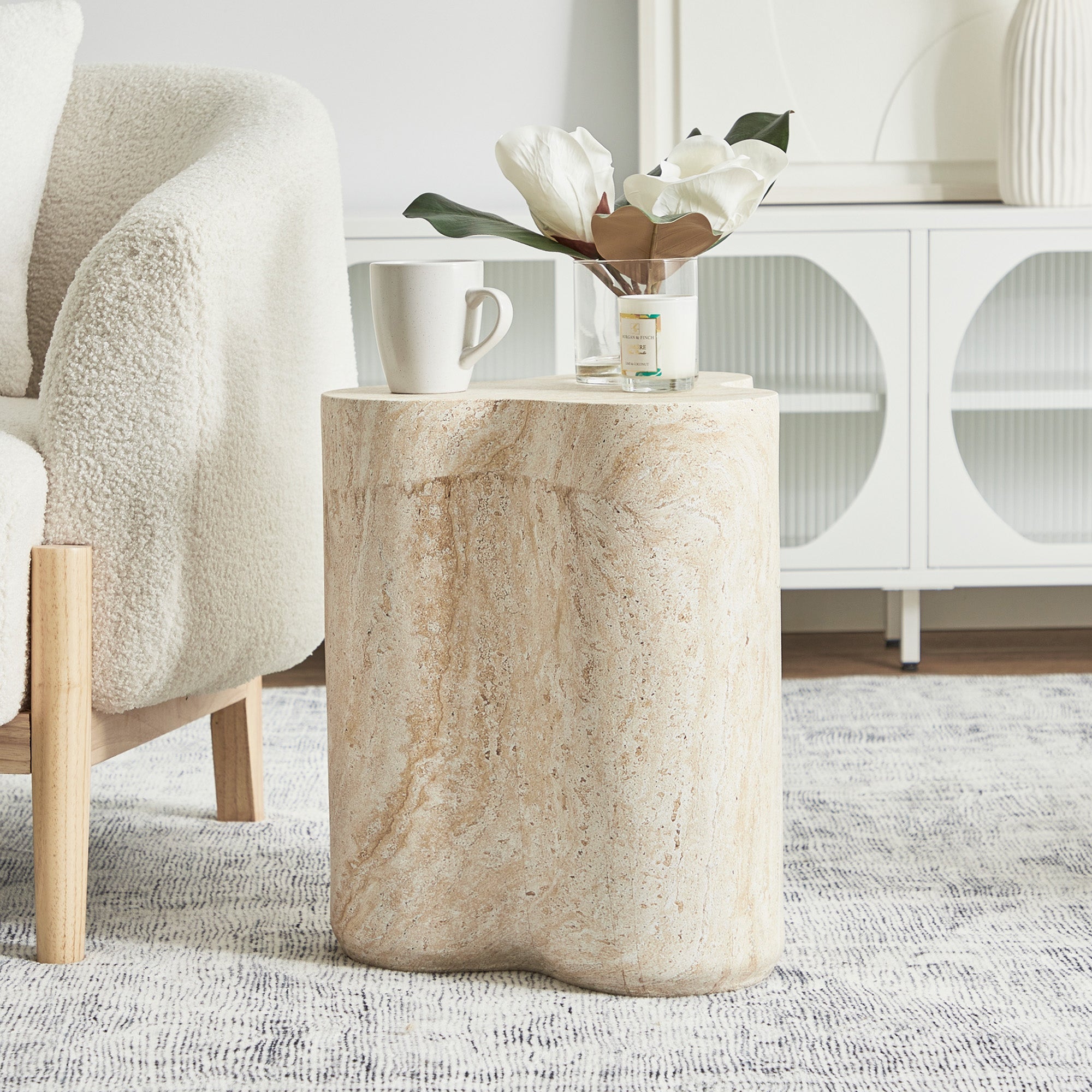 Poppy Side Table Travertine Look