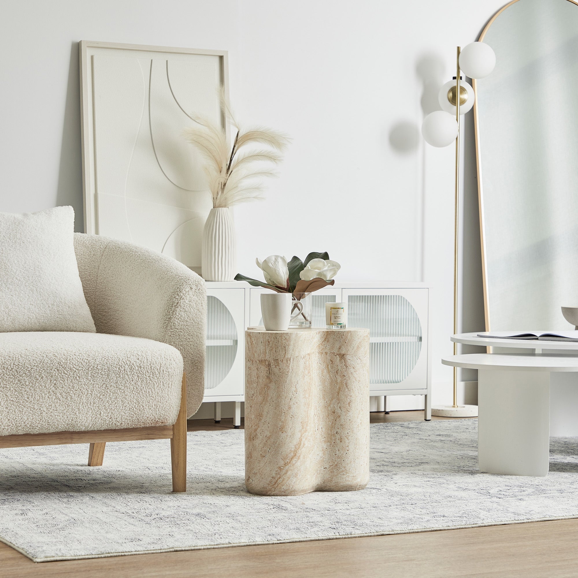 Poppy Side Table Travertine Look
