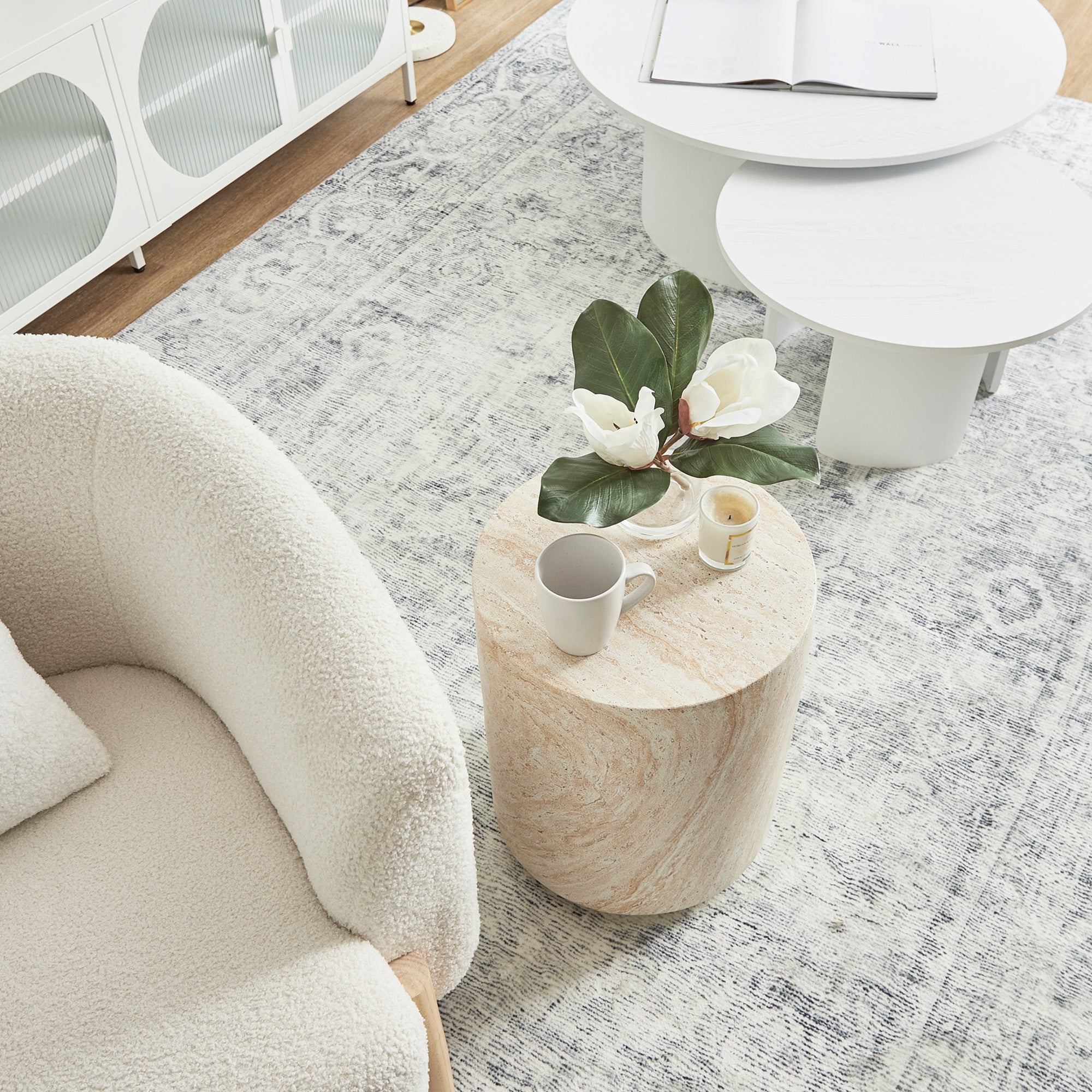 Astrid Side Table Travertine Look