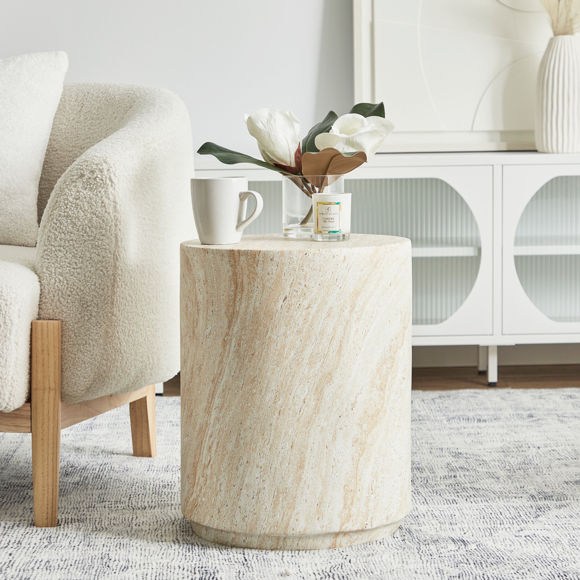 Astrid Side Table Travertine Look