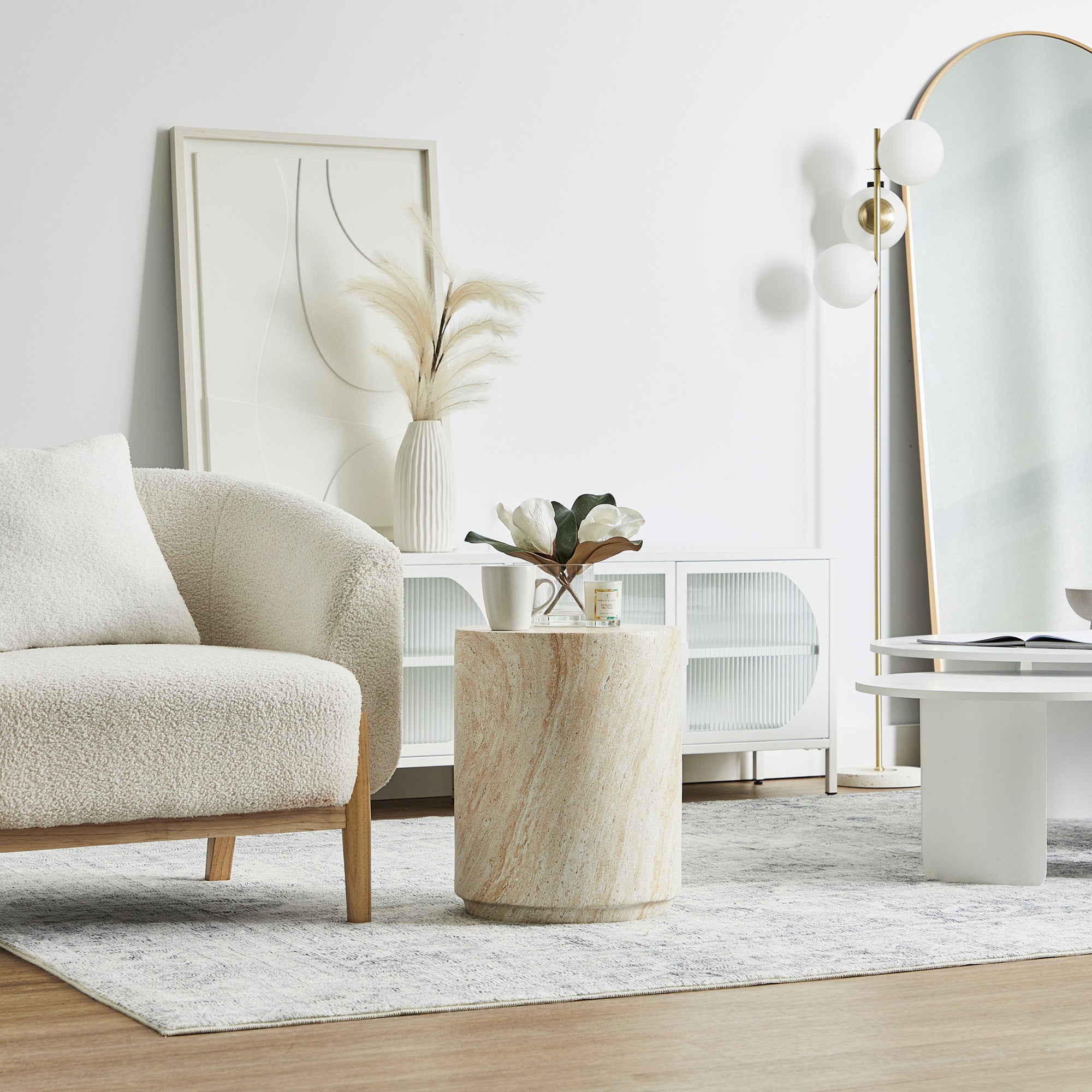 Astrid Side Table Travertine Look