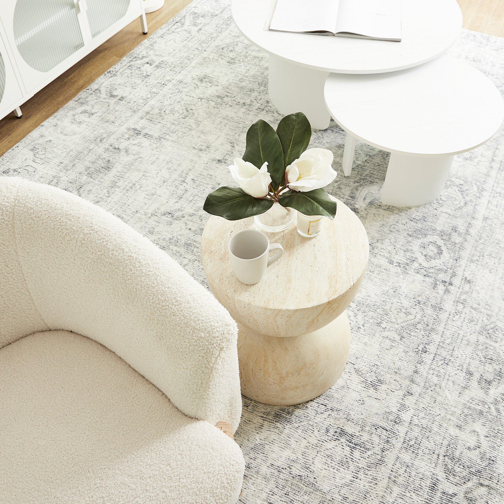 Stella Side Table Travertine Look