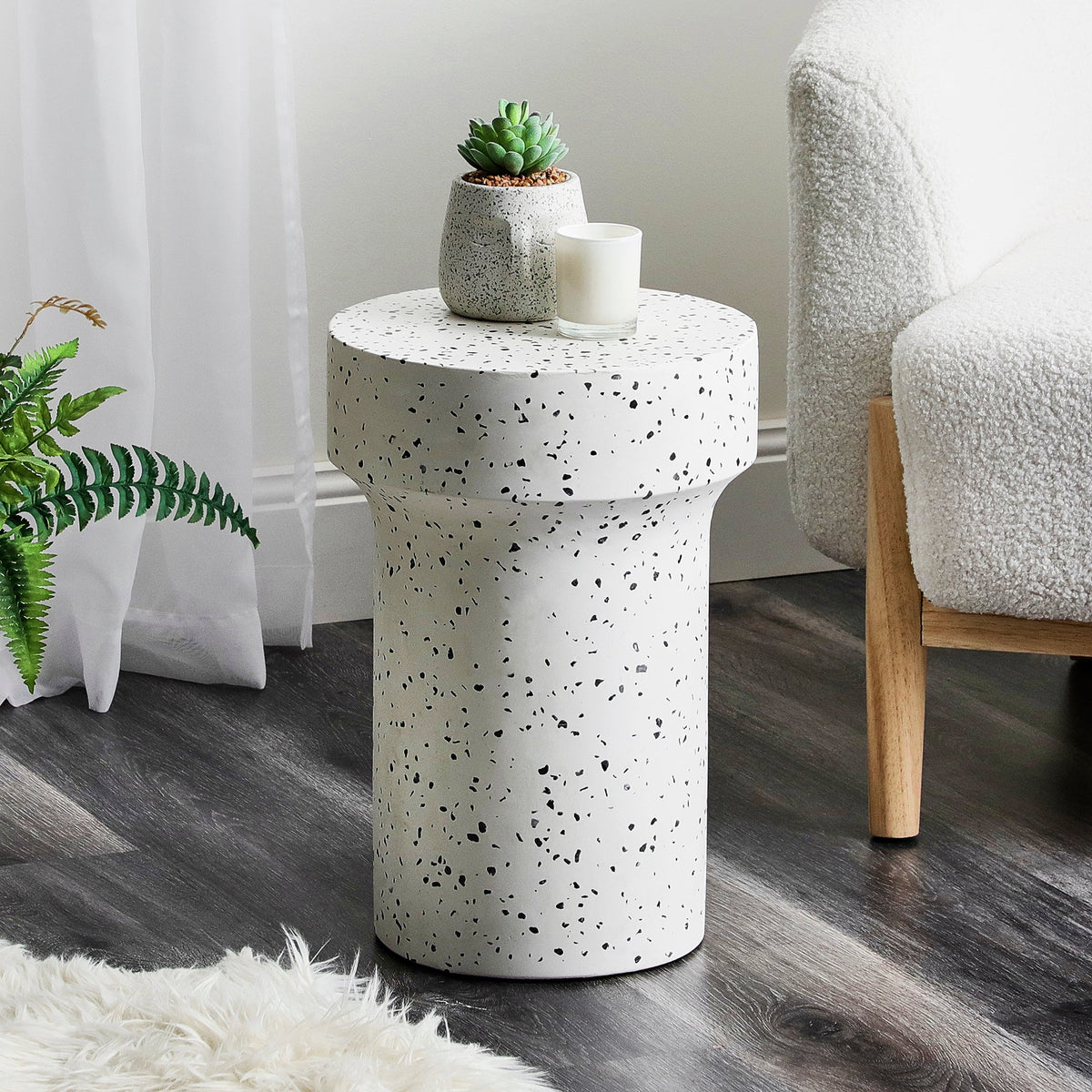 Leon Terrazzo Side Table Stool Speckle White