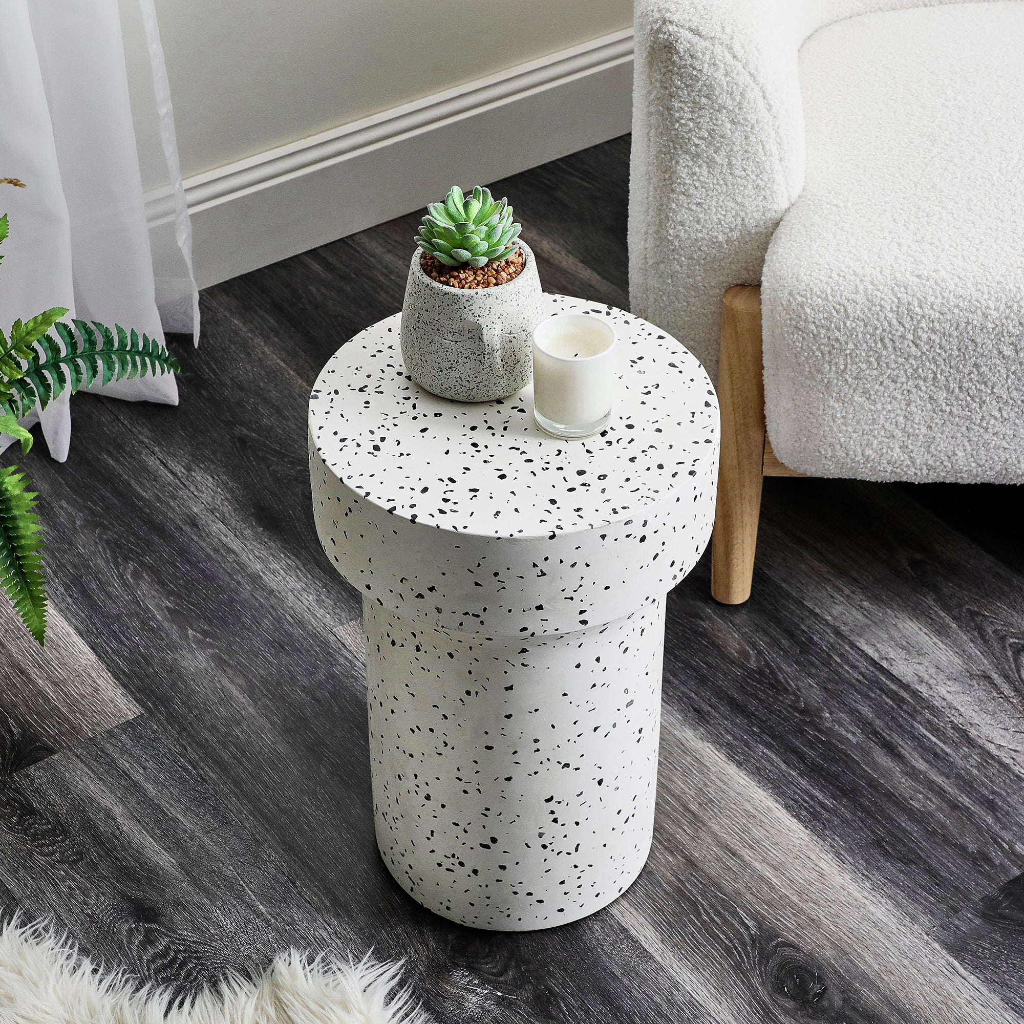 Leon Terrazzo Side Table Stool Speckle White