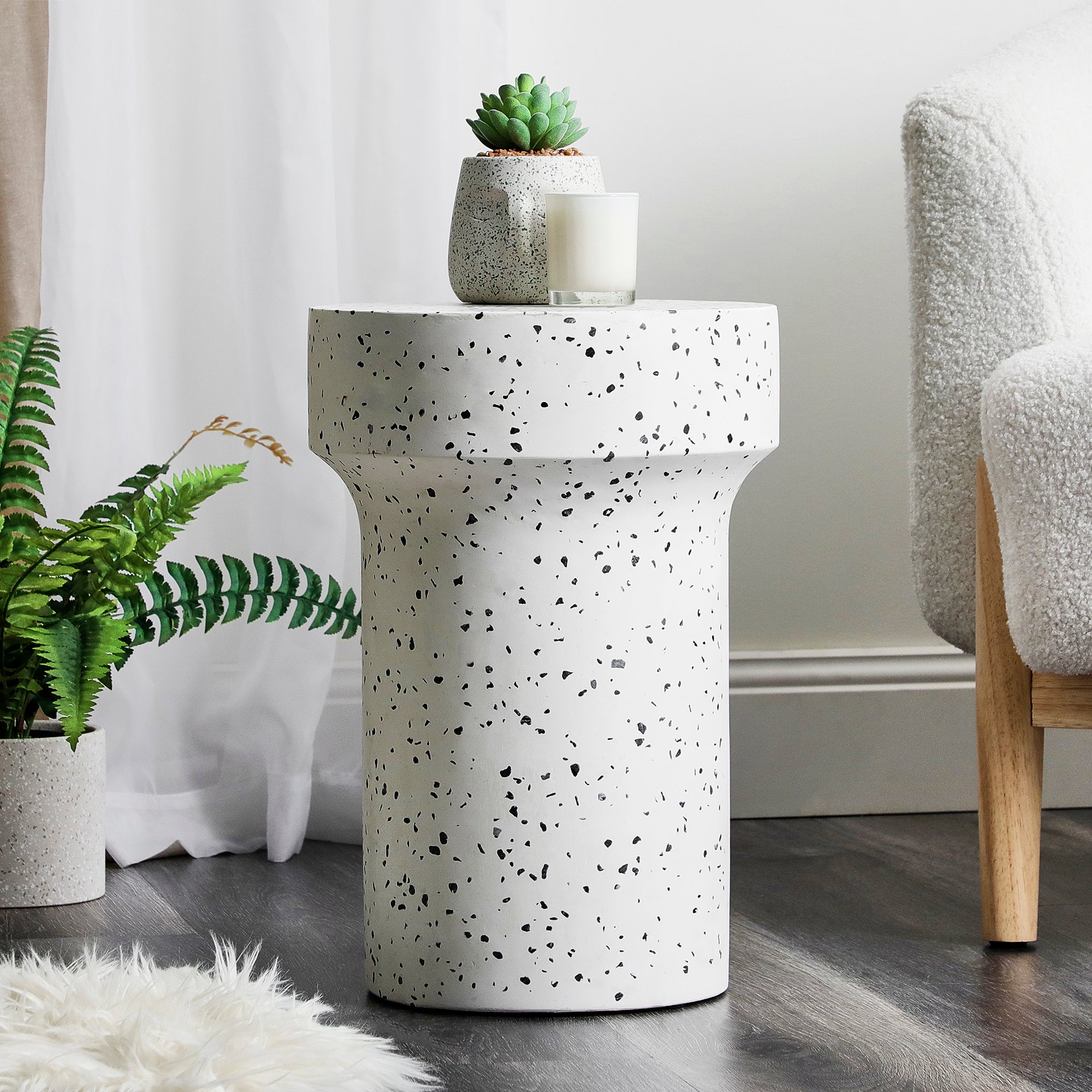 Leon Terrazzo Side Table Stool Speckle White