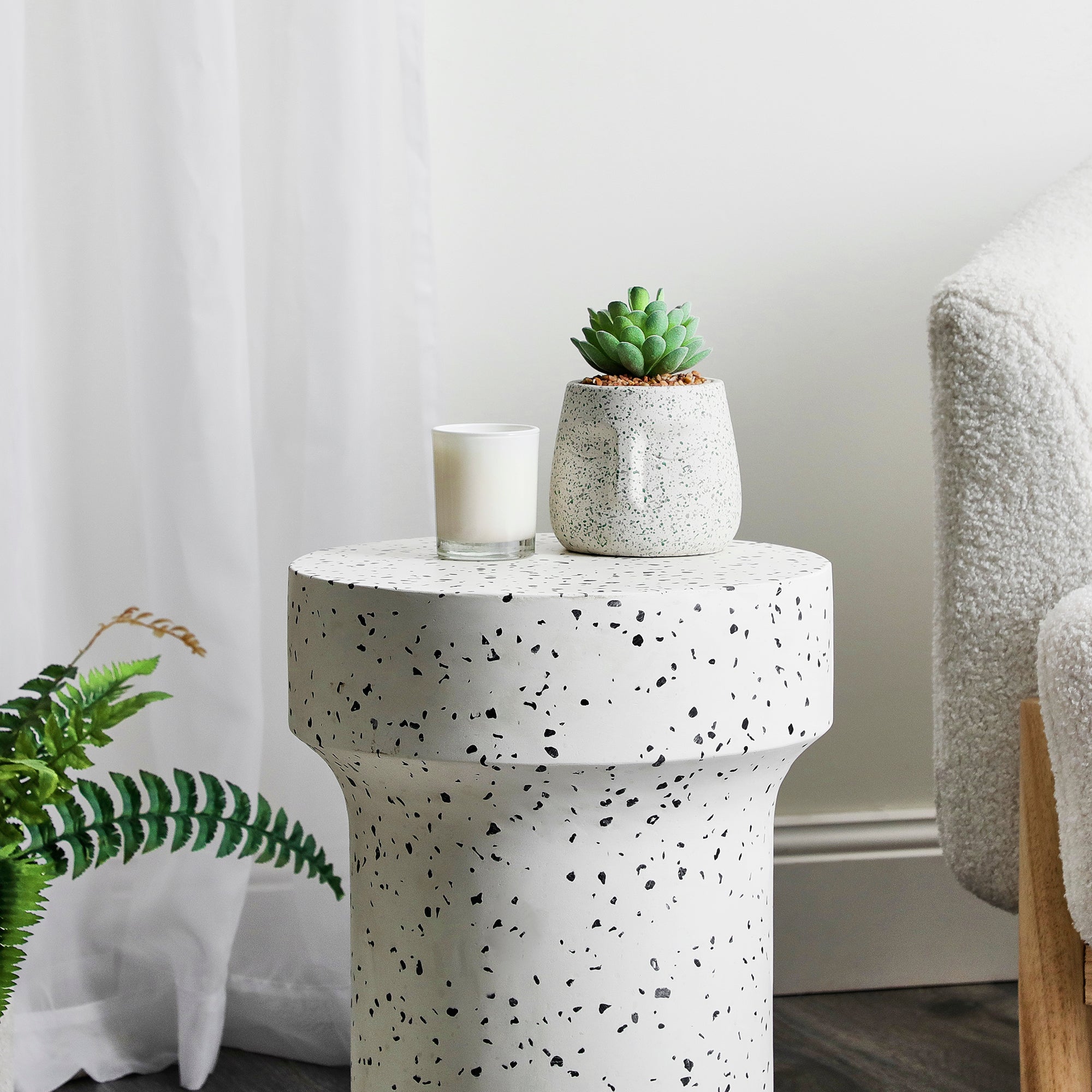 Leon Terrazzo Side Table Stool Speckle White