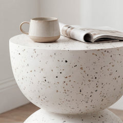 Lisbon Terrazzo Side Table Stool Speckle White