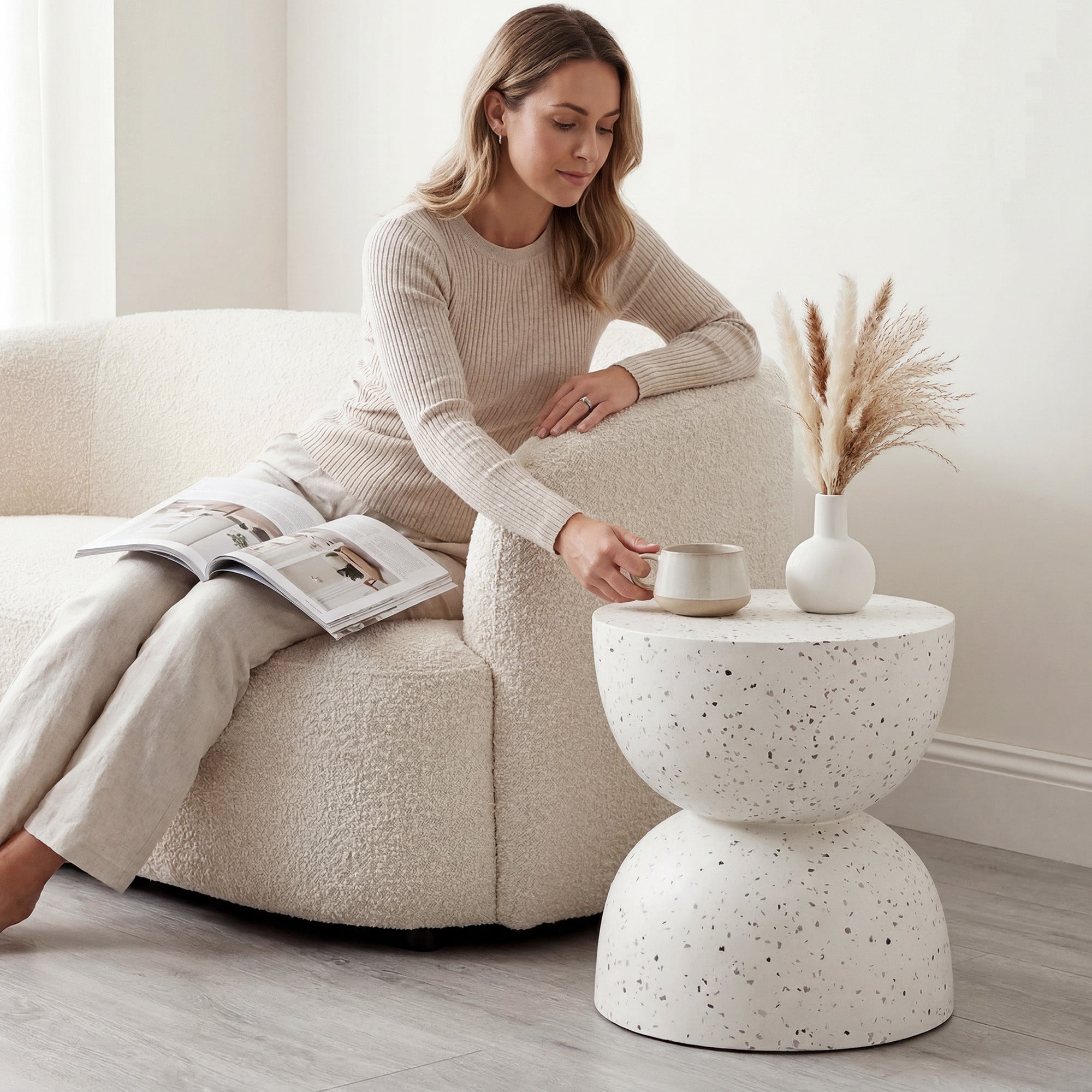 Lisbon Terrazzo Side Table Stool Speckle White