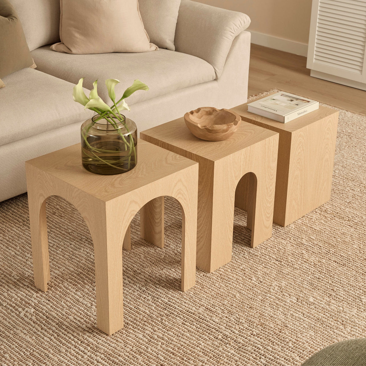 Belle Set of 3 Nested Side Tables Oak