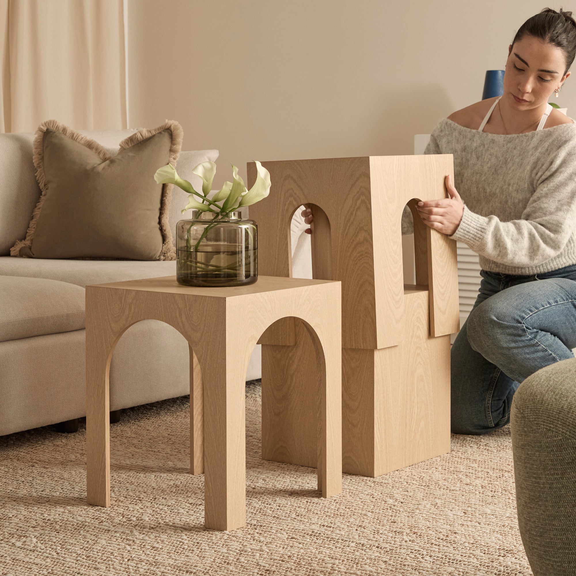 Belle Set of 3 Nested Side Tables Oak