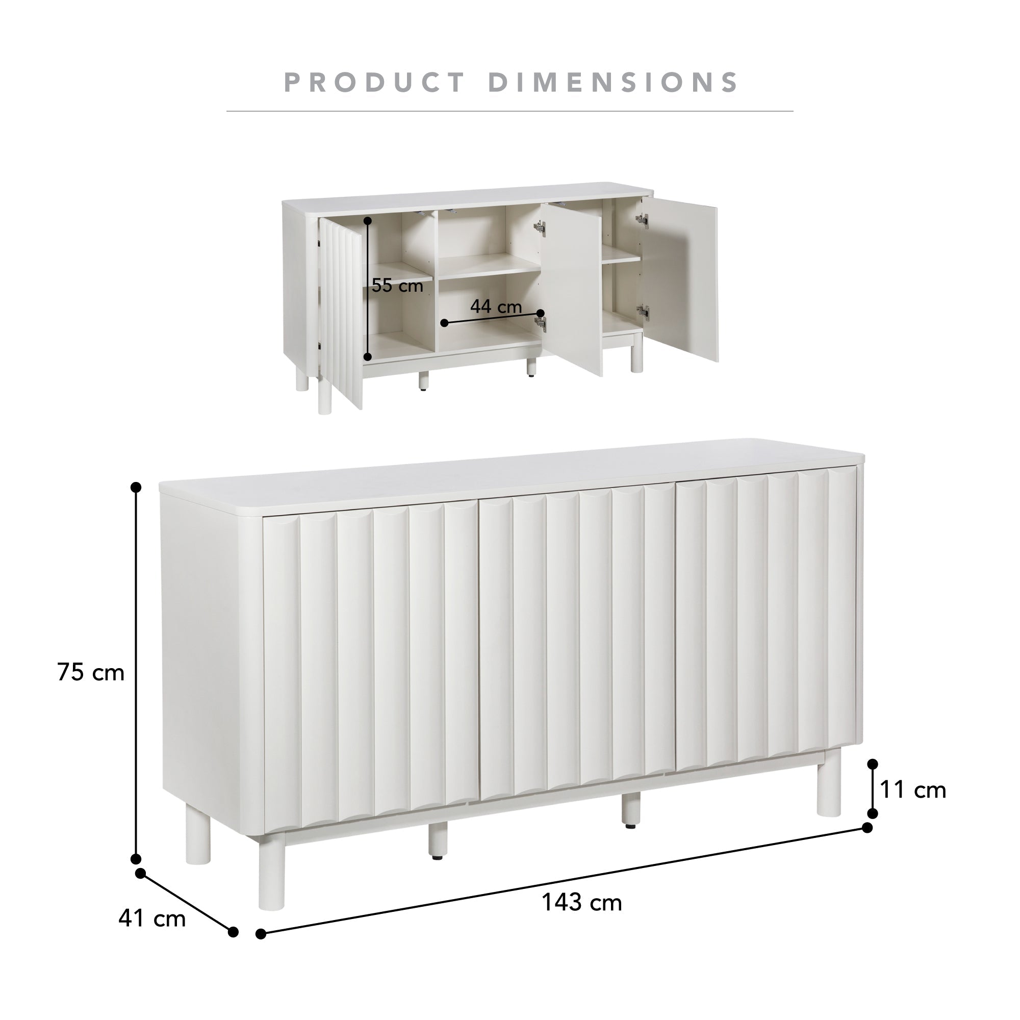 Cosette 3 Door Buffet Off-White (143cm)