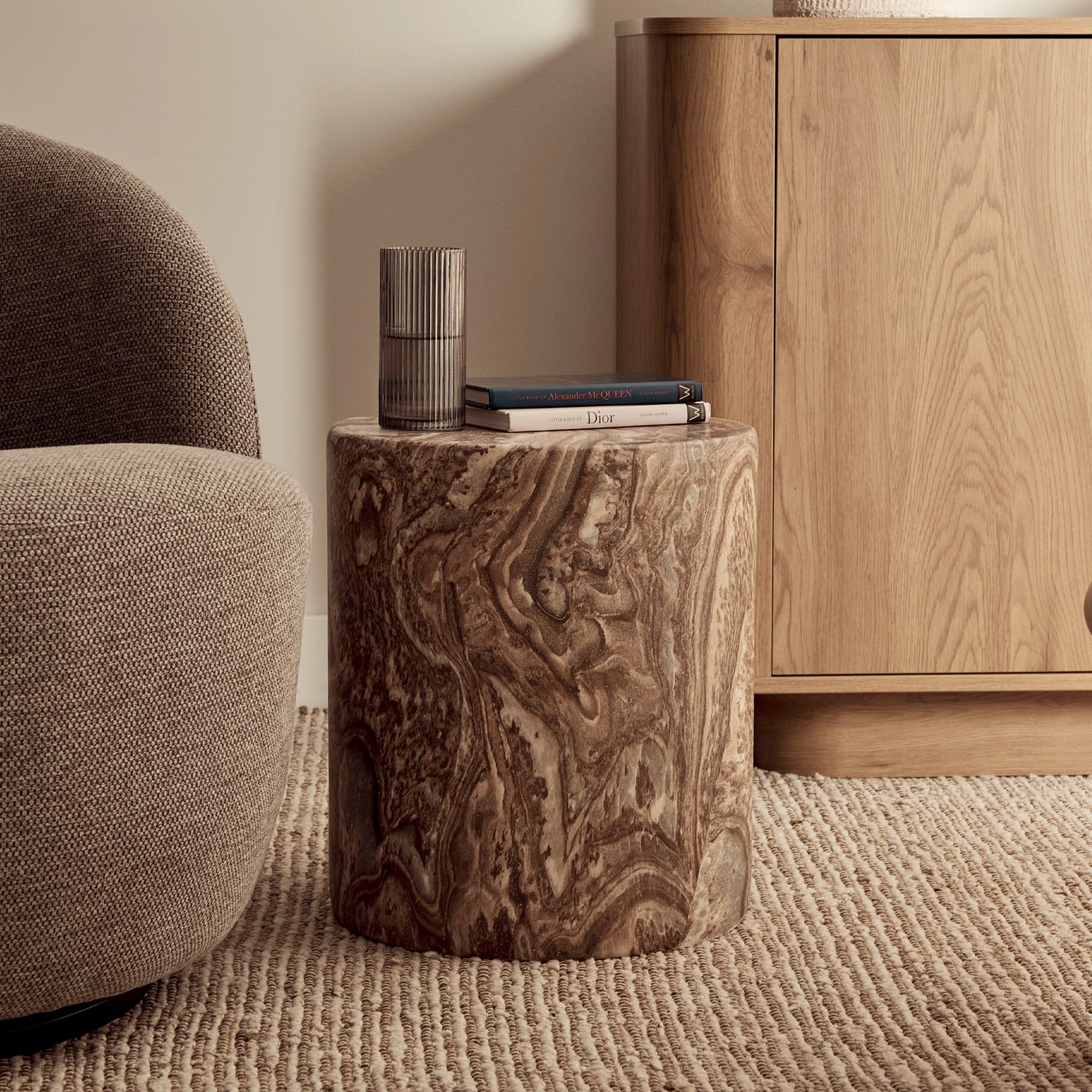 Forster Marble Look Side Table Brown