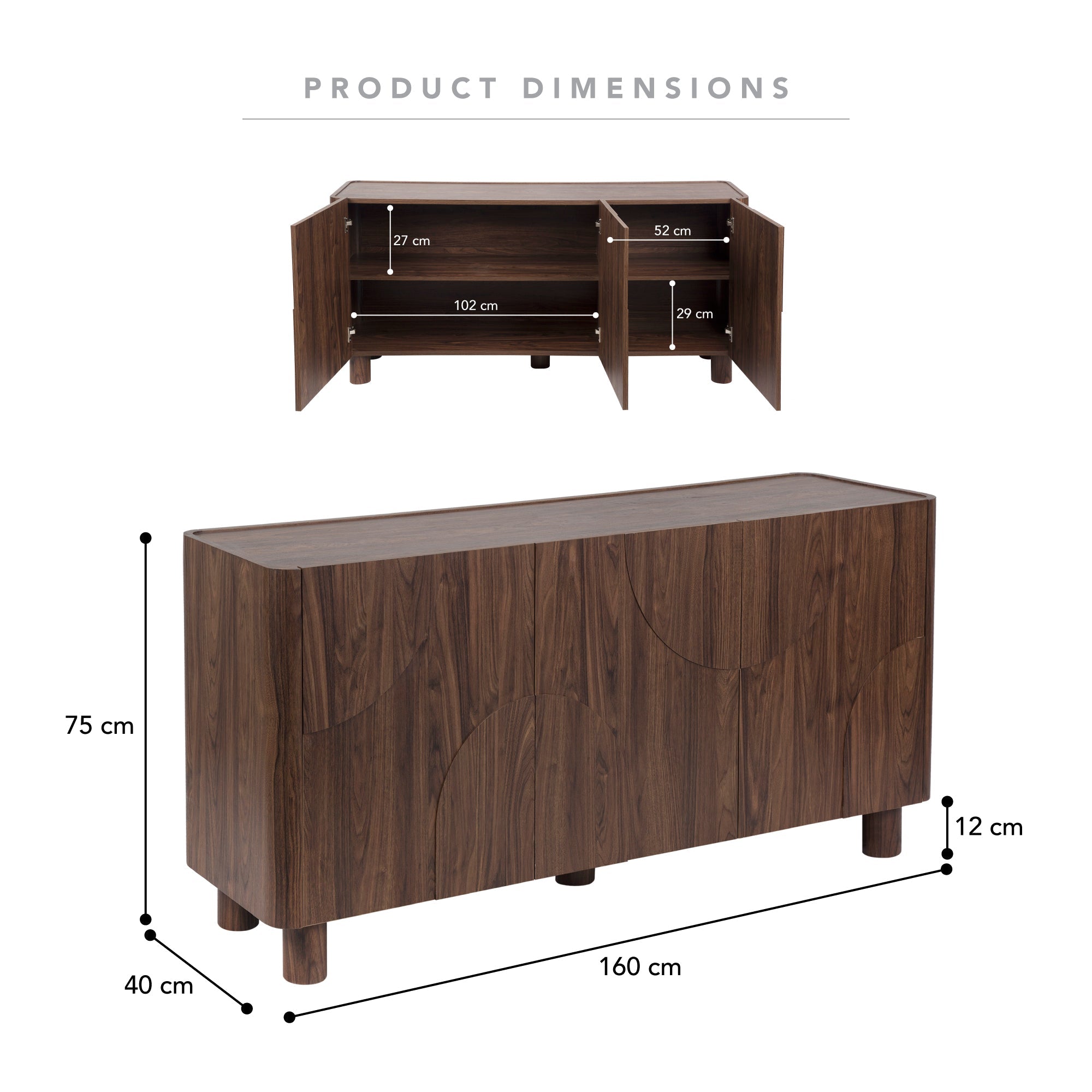 Iris 3 Door Buffet Walnut (160cm)