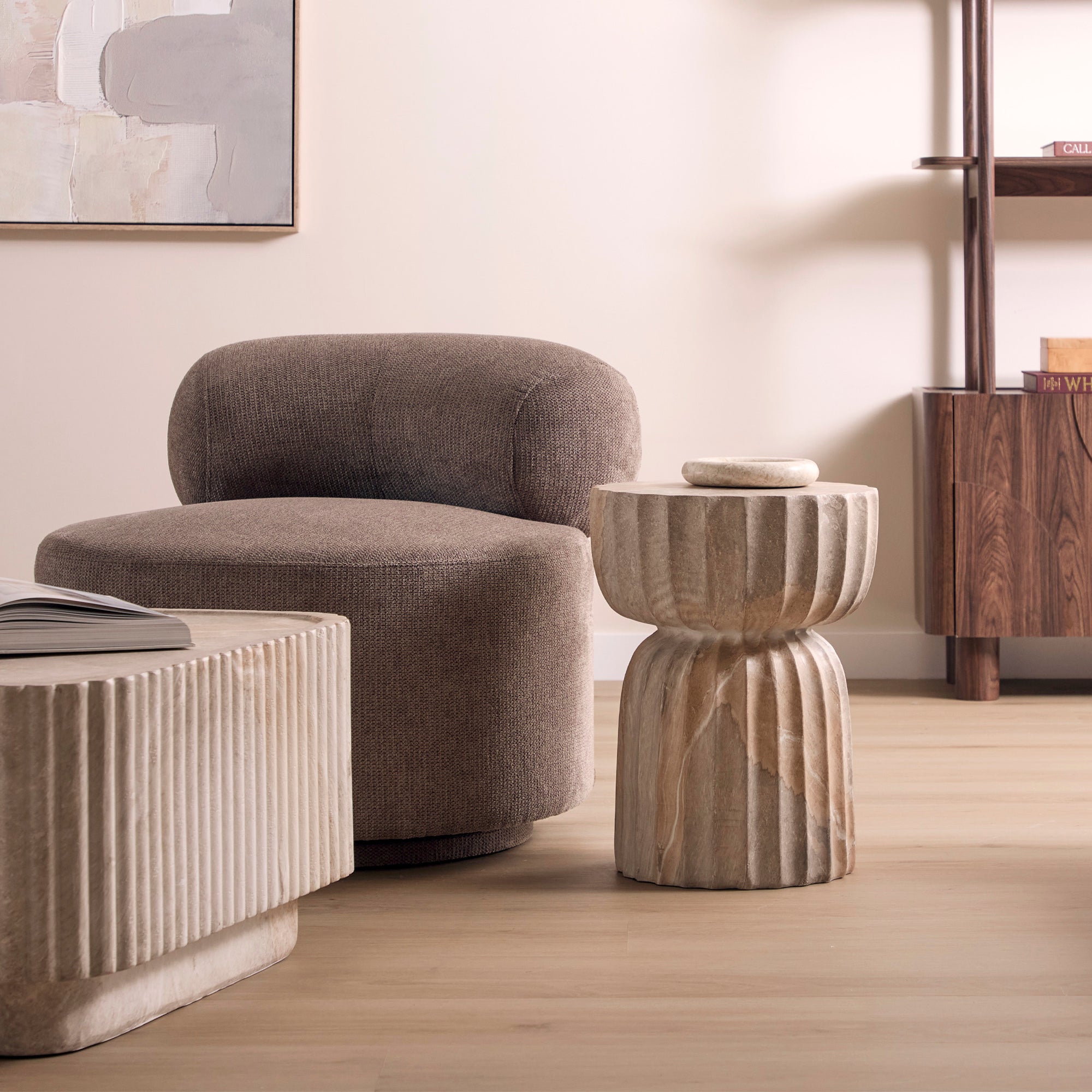 Ondo Travertine Look Side Table