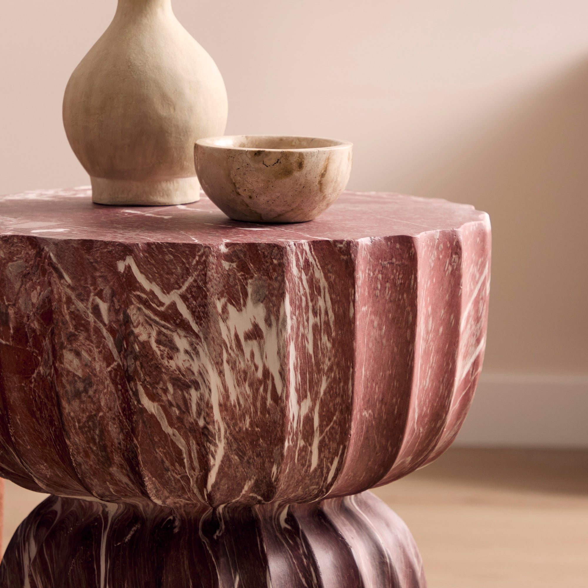 Ondo Marble Look Side Table Red