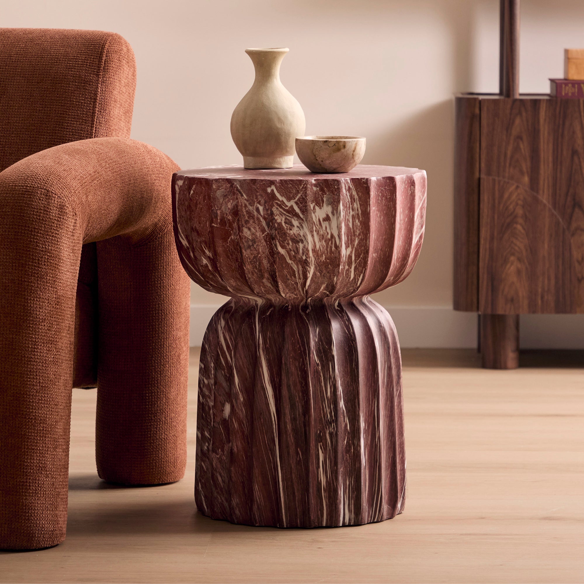 Ondo Marble Look Side Table Red