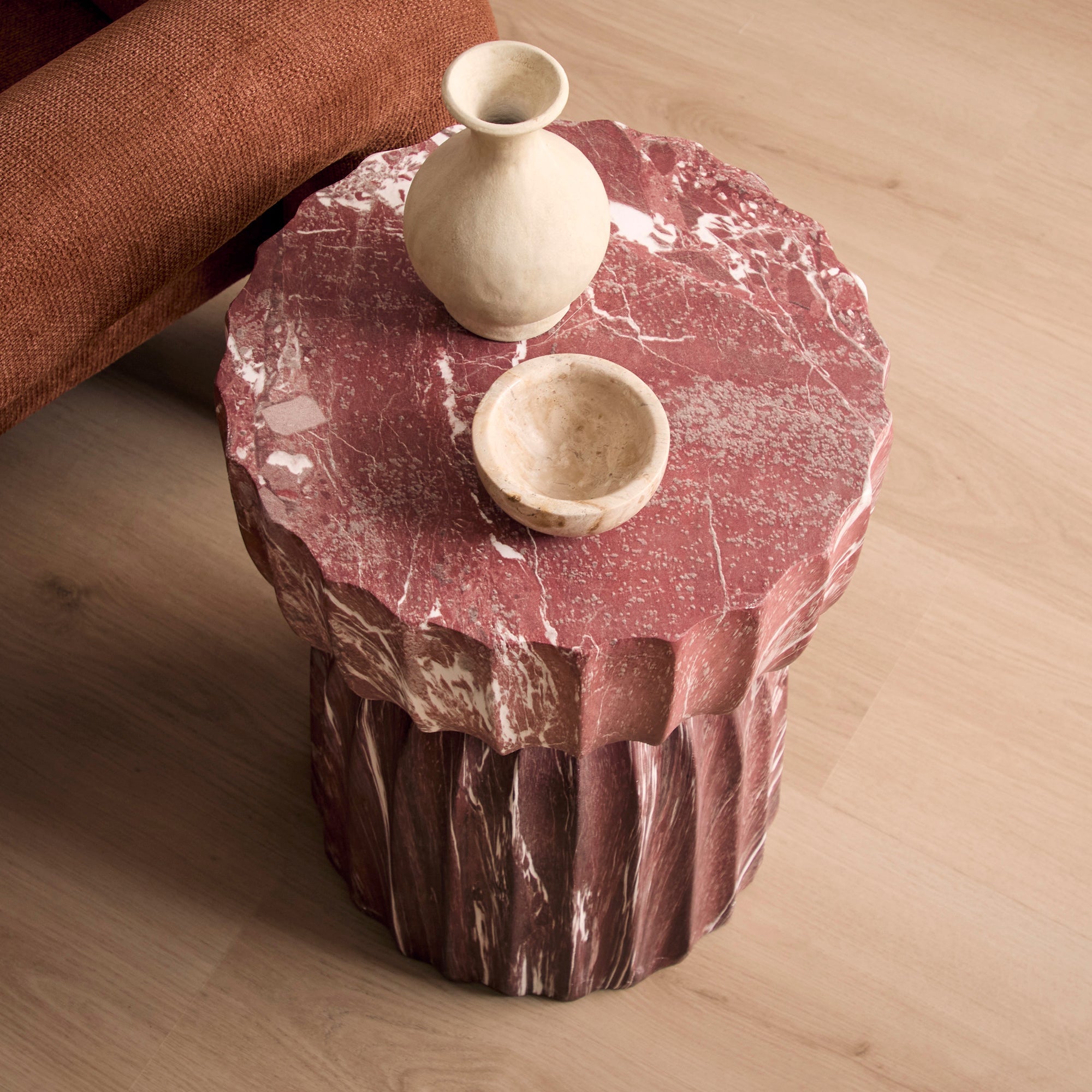 Ondo Marble Look Side Table Red