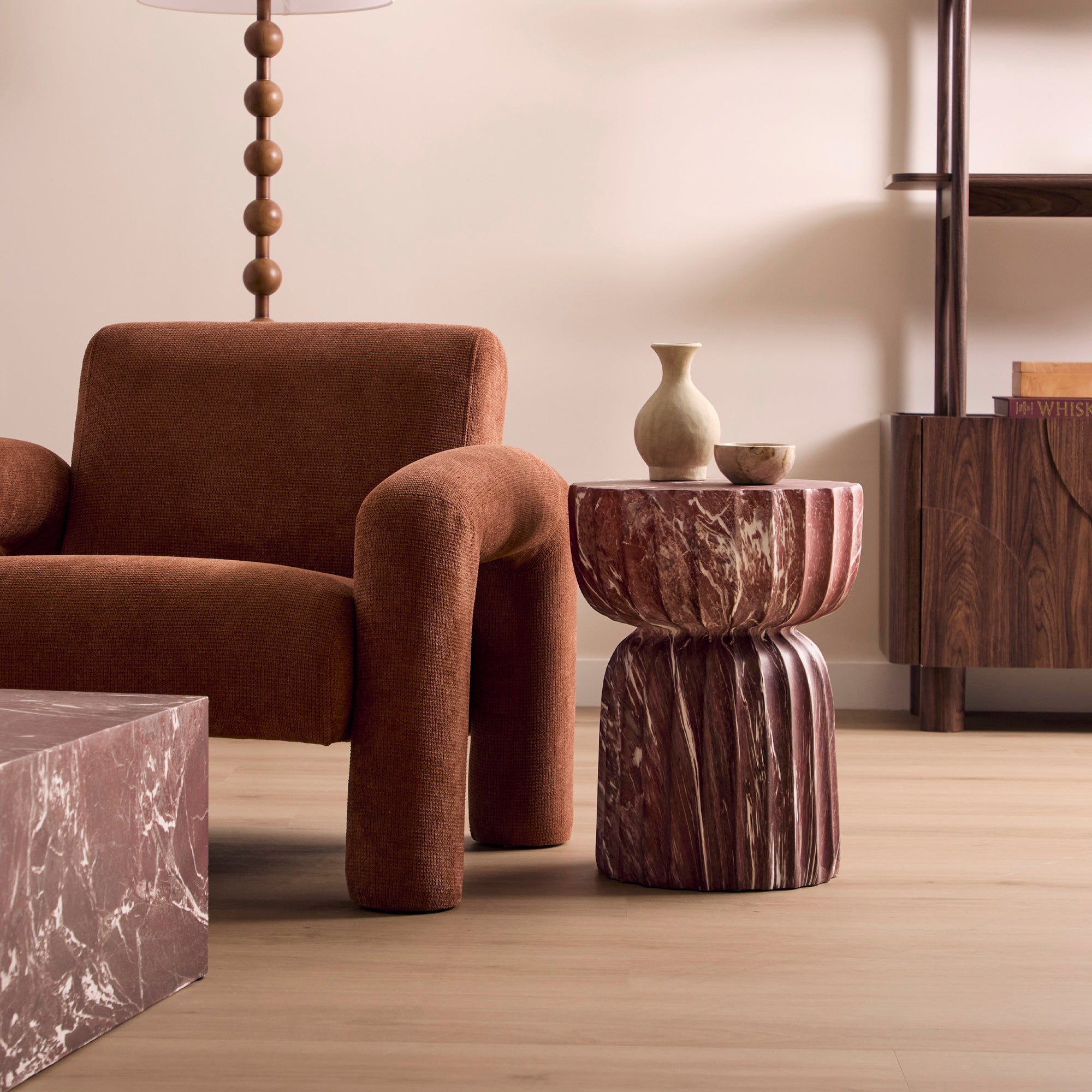 Ondo Marble Look Side Table Red