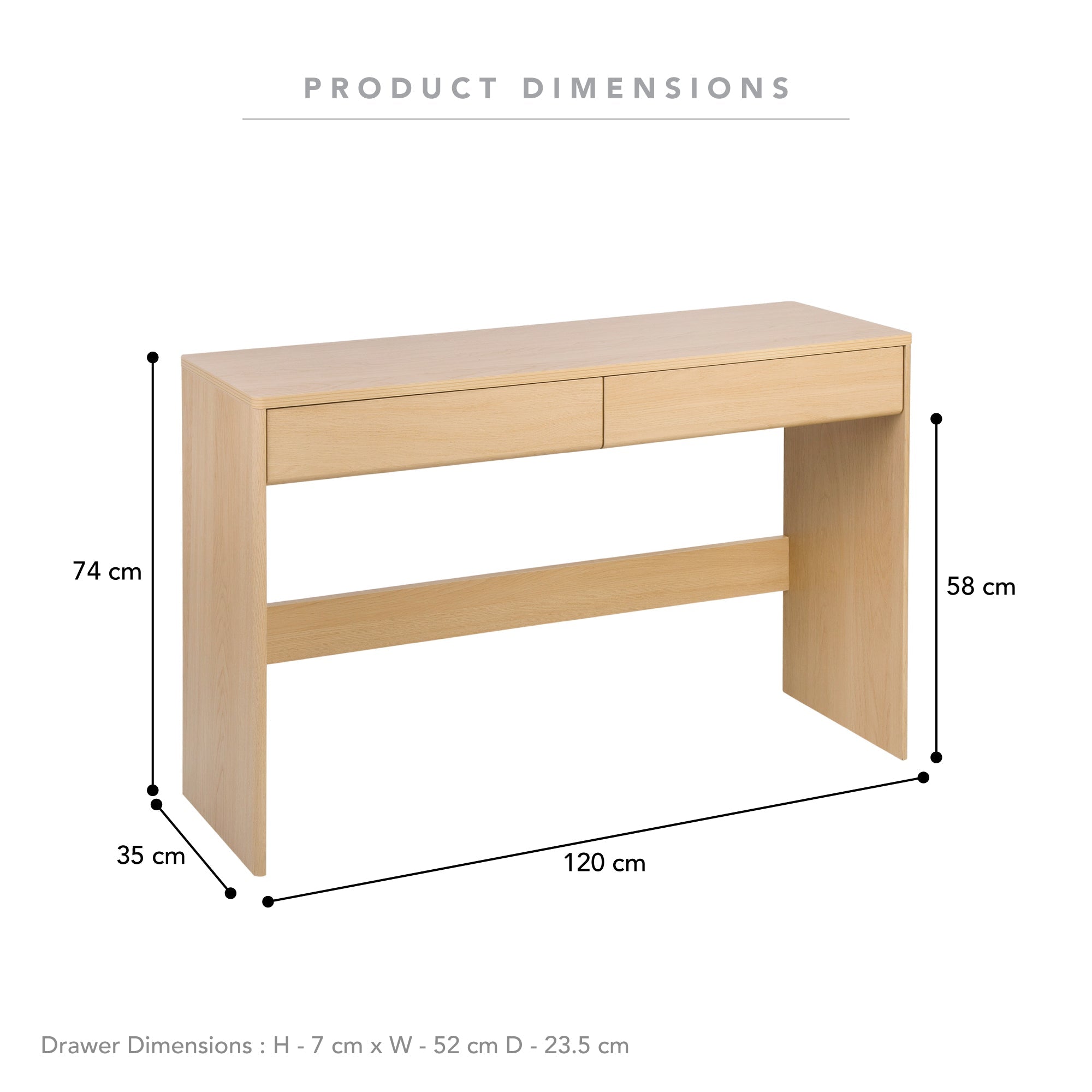 Oxford Console Table Oak (120cm)