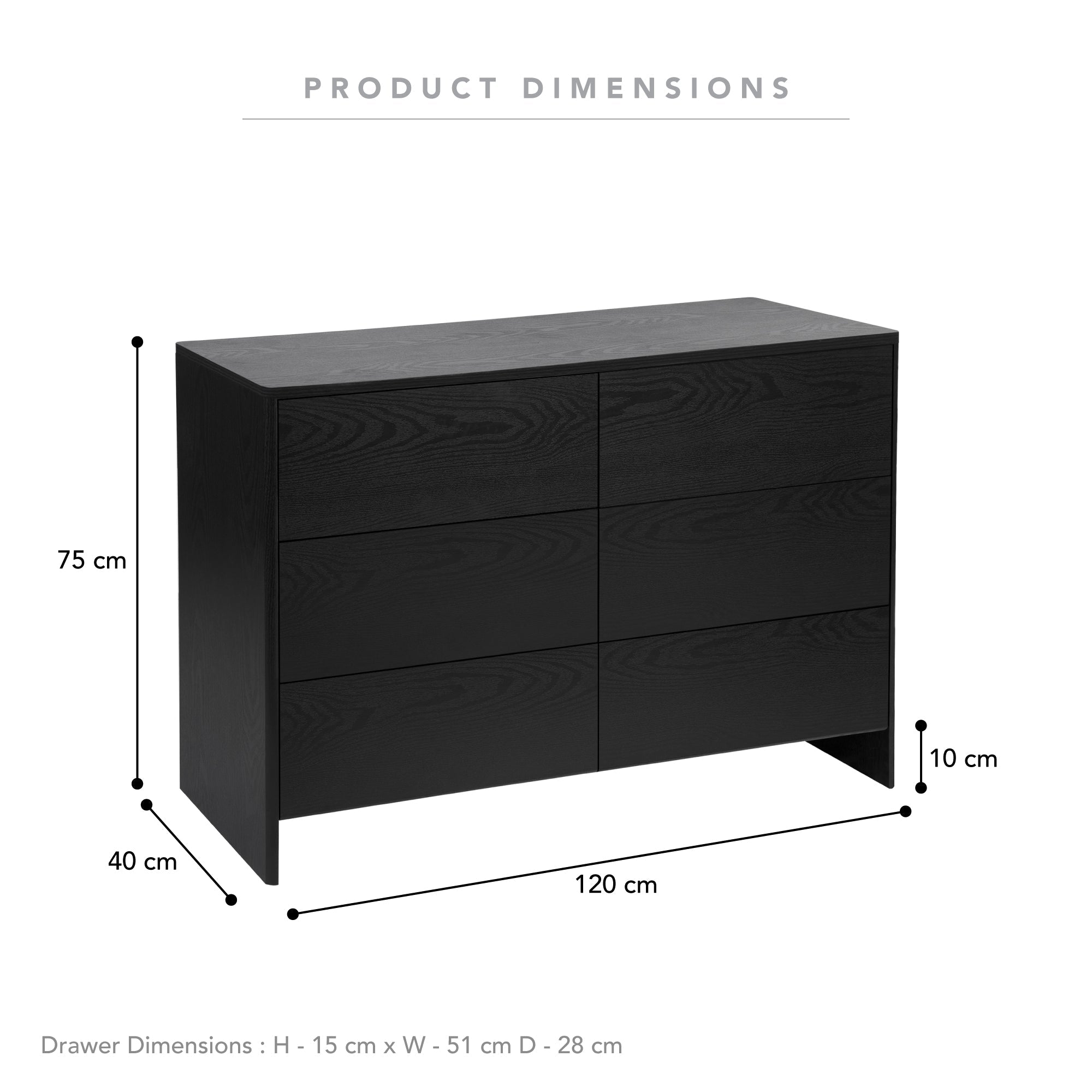 Oxford Chest of 6 Drawers Black