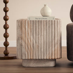 Silvi Travertine Look Side Table White