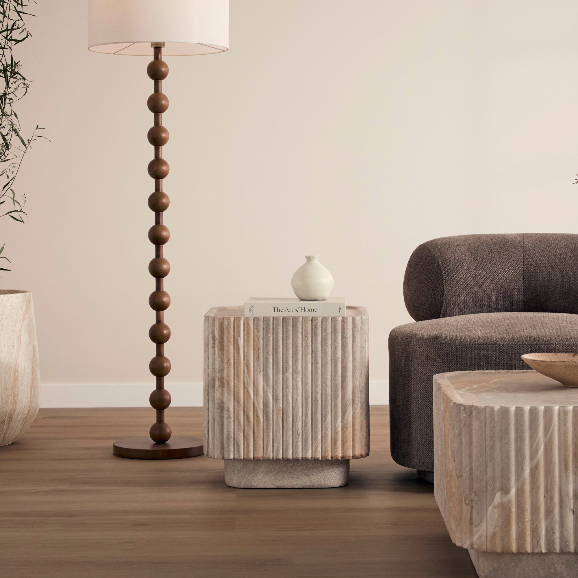 Silvi Travertine Look Side Table White
