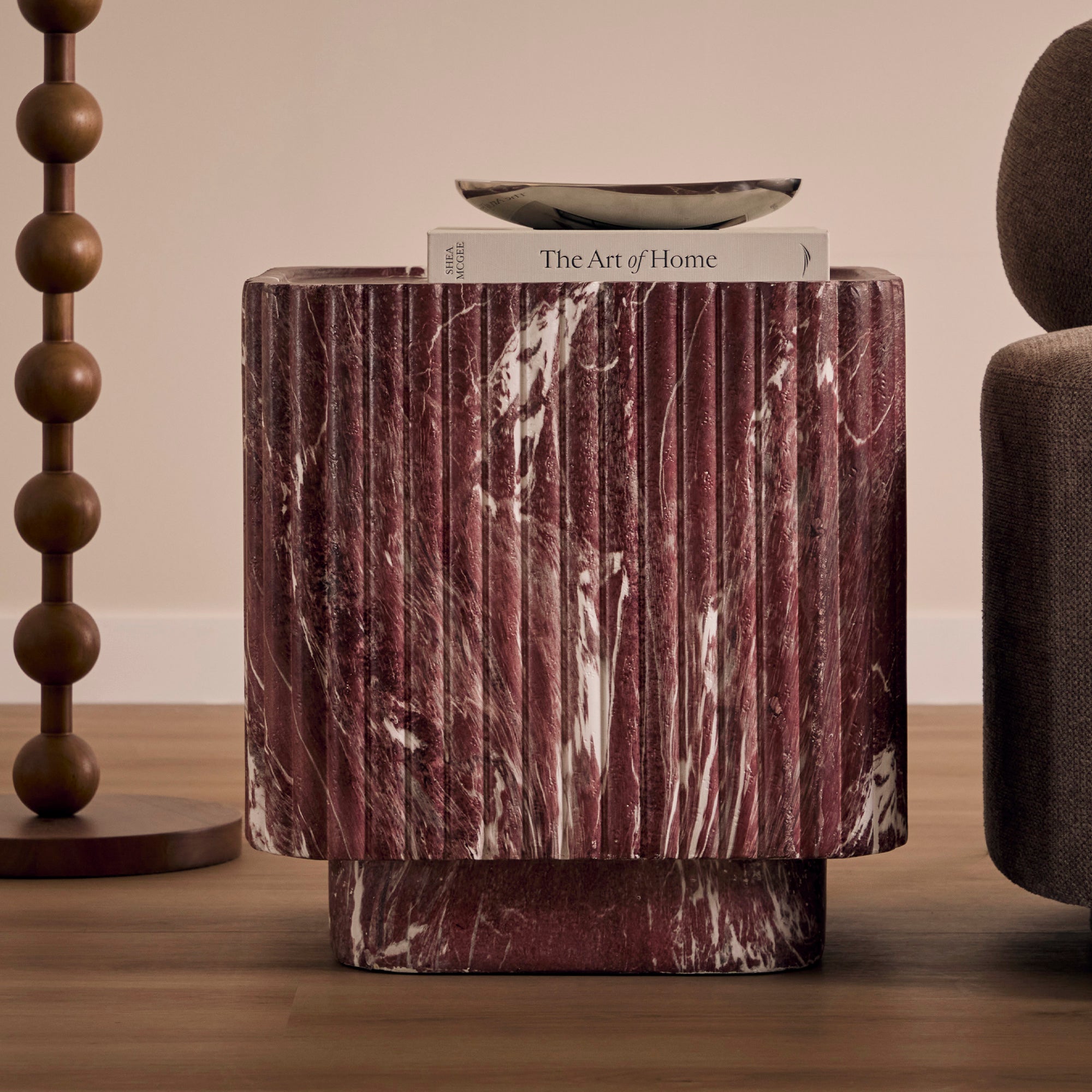 Silvi Marble Look Side Table Red