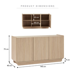 Malmo 3 Door Buffet Oak (140cm)
